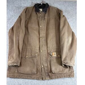 VINTAGE Carhartt Jacket Mens Brown Duck Chore Barn Coat Workwear USA Large Tall
